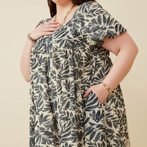 Hayden PuffSleeve Botanical SquareNeck Maxi Dress w/Pockets Bohemian Cottage NWT